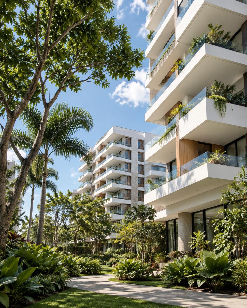 Edifícios residenciais modernos com jardins